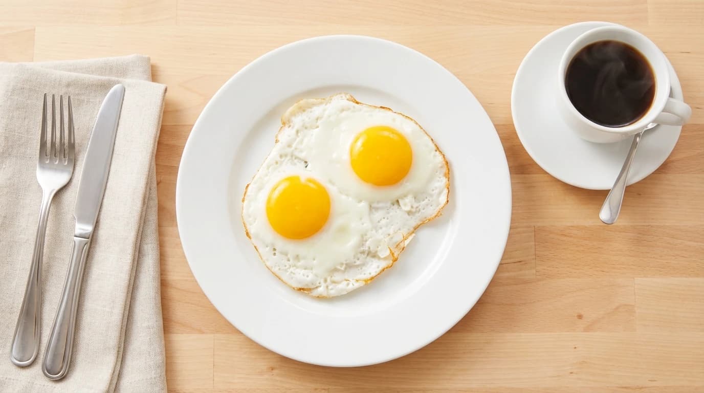 Two Eggs Any Style - Farm-fresh eggs cooked to your preference - scrambled, over easy, sunny side up, or poached - served - U.S. Egg Breakfast & Lunch menu item (gluten-free) (vegetarian)