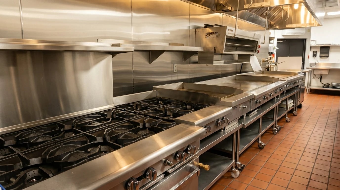 Brand new commercial kitchen with modern equipment