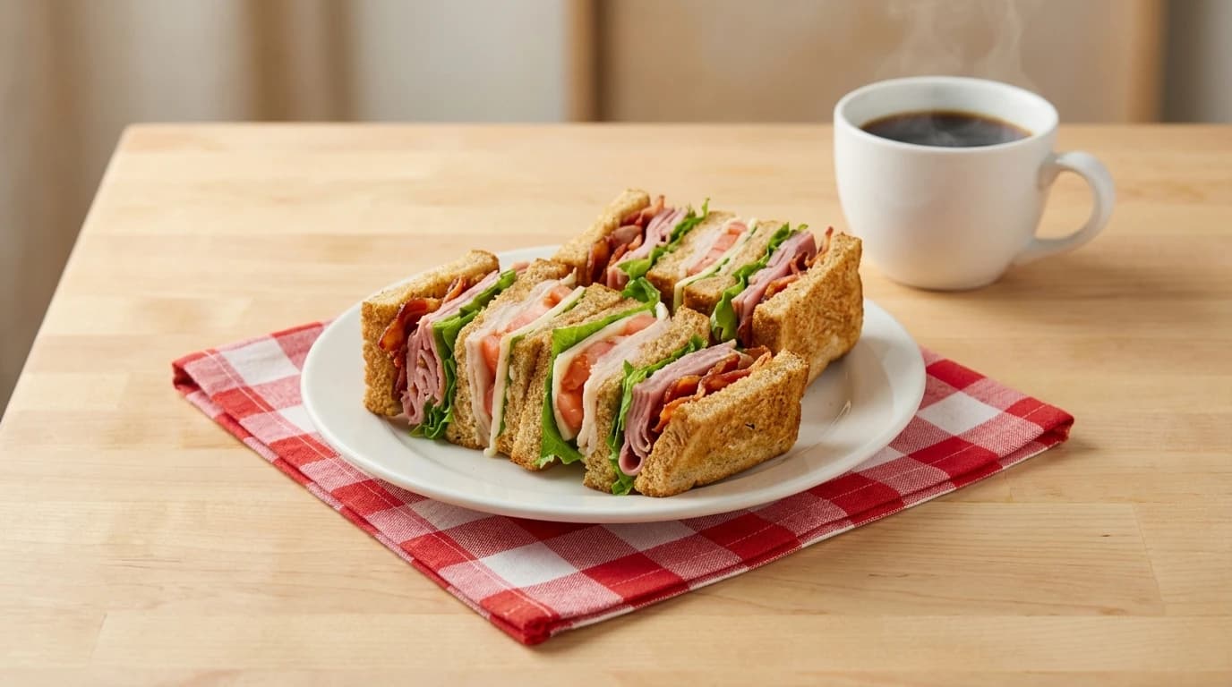 Club Sandwich Tray - (Serves 5) Turkey, ham, bacon, avocado, Jack cheese, lettuce, tomatoes, and mayo on toasted whole wh - U.S. Egg Breakfast & Lunch menu item