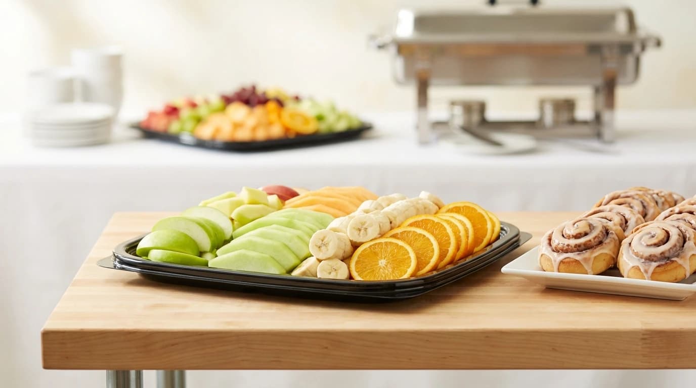 Catering Fruit - (Serves 5) Fresh seasonal fruit platter. - U.S. Egg Breakfast & Lunch menu item (vegan) (gluten-free) (vegetarian)