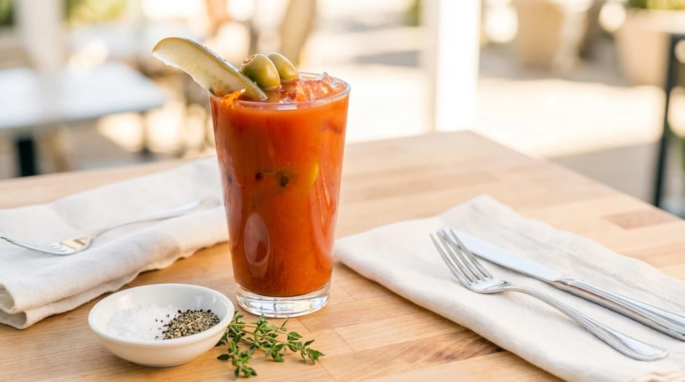 U.S. Mary - Our classic Bloody Mary! Outfitters Vodka, our signature bloody mary mix, garnished with a crisp pic - U.S. Egg Breakfast & Lunch menu item