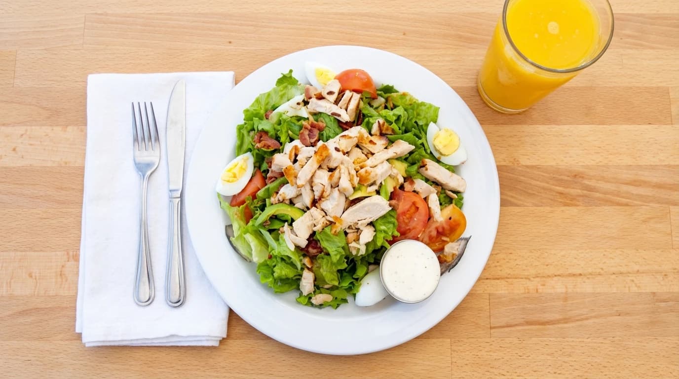 Chef Salad - Savory ham, grilled chicken, crispy bacon, creamy avocado, diced tomatoes, egg, and cheese on fresh - U.S. Egg Breakfast & Lunch menu item (gluten-free)