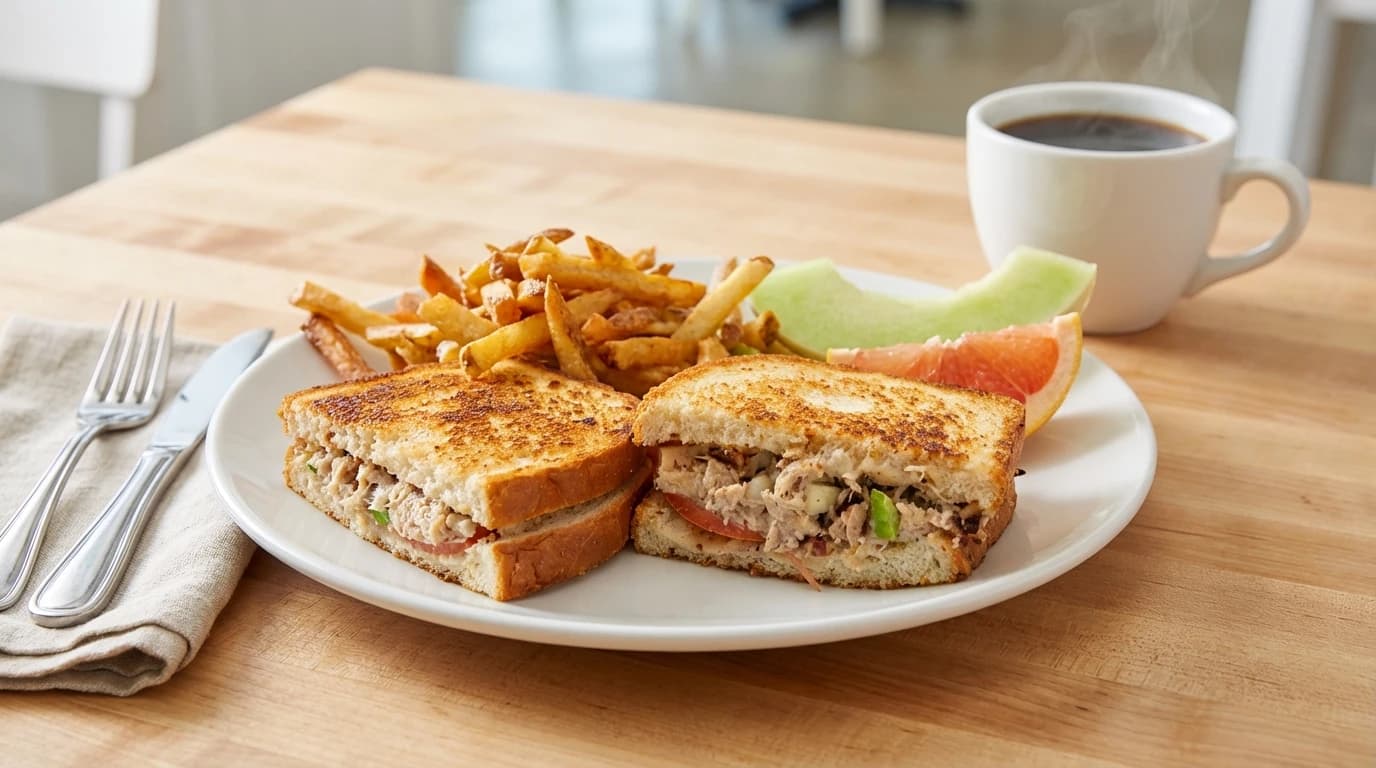 Albacore Melt - Flaky albacore tuna salad, juicy tomatoes, and melted jack cheese on grilled sourdough. - U.S. Egg Breakfast & Lunch menu item