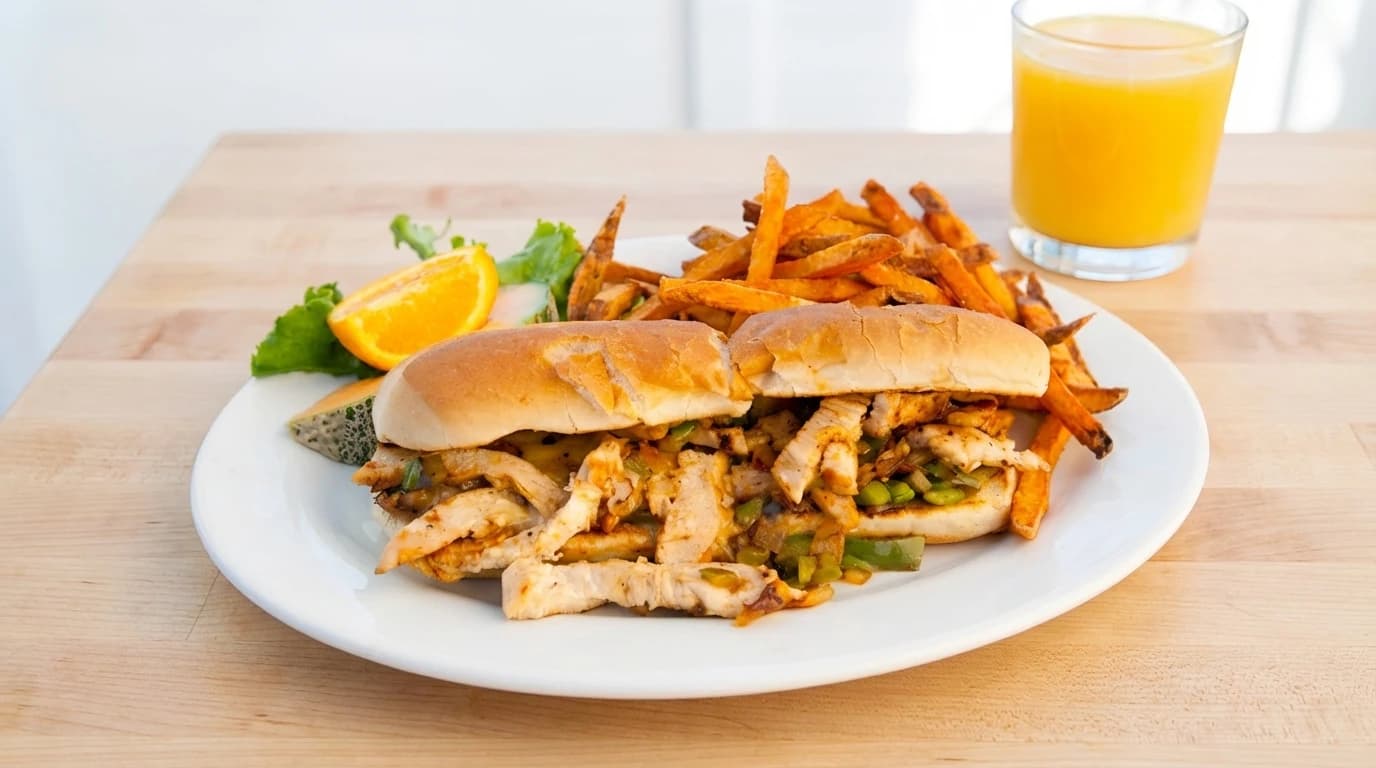 California Chicken Melt - Grilled chicken breast, sliced creamy avocado, and melted jack cheese on grilled sourdough. - U.S. Egg Breakfast & Lunch menu item