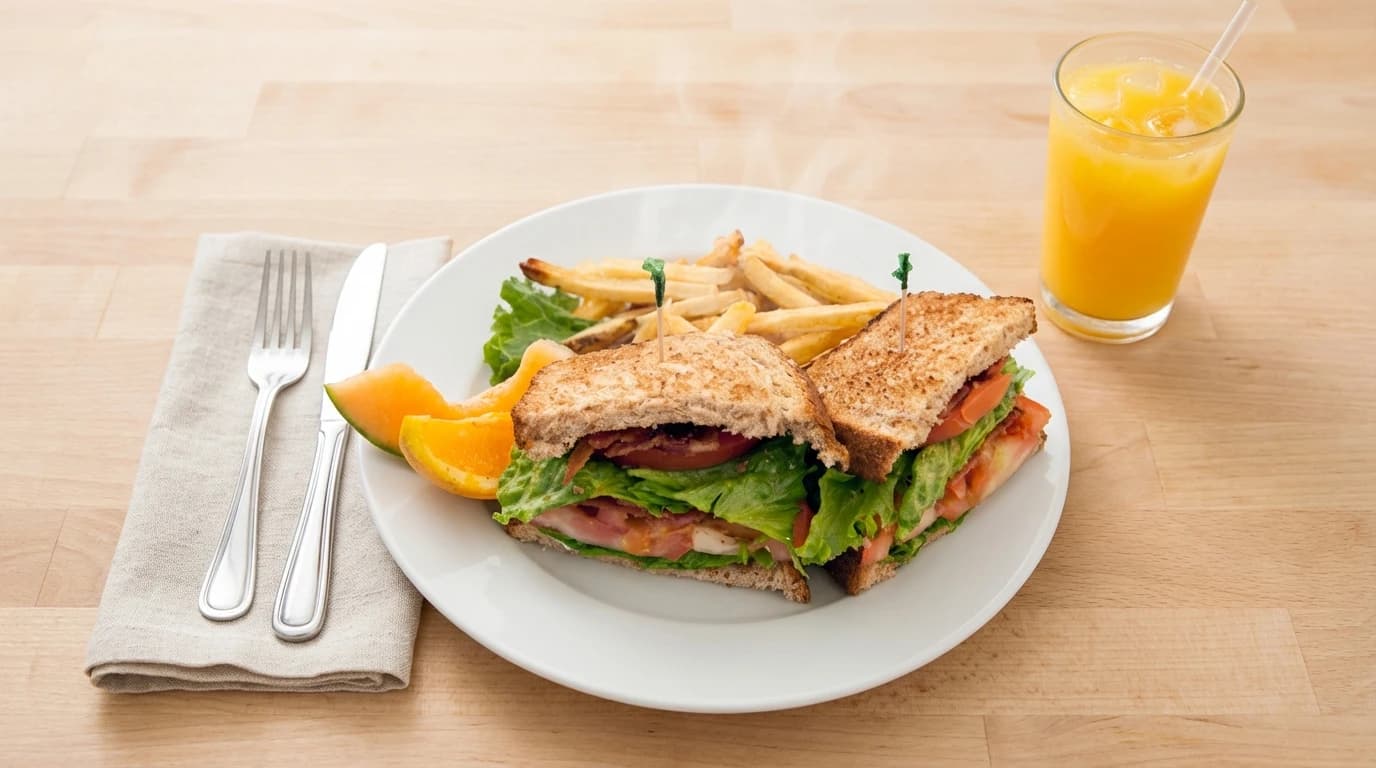 Rocky Mountain B.L.T. - 8 strips of crispy bacon, crisp lettuce, juicy tomatoes, and creamy mayo on toasted sourdough. - U.S. Egg Breakfast & Lunch menu item