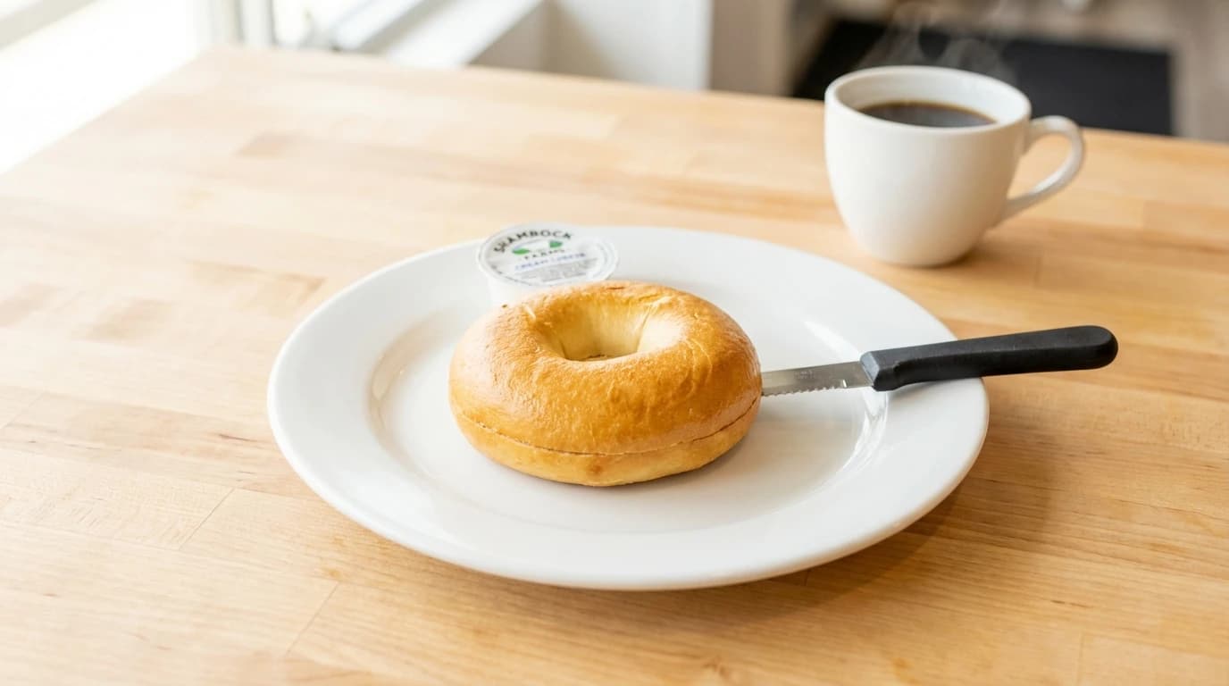 Bagel - A freshly baked bagel, a versatile and satisfying side option. - U.S. Egg Breakfast & Lunch menu item (vegan) (vegetarian)