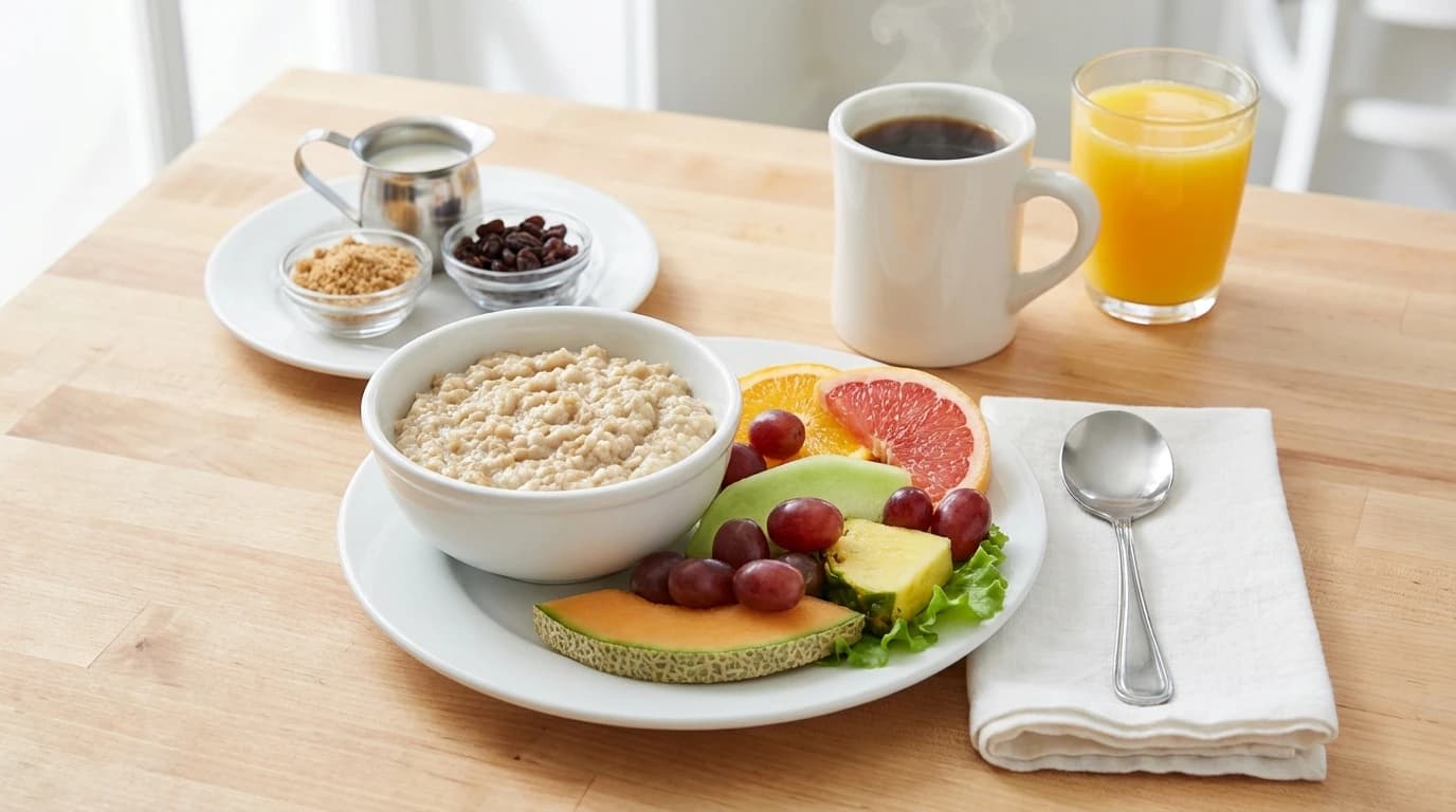Hearty Oatmeal Bowl & Fruit - Warm up with our Hearty Oatmeal Bowl. A comforting and gluten-free vegan option. - U.S. Egg Breakfast & Lunch menu item (vegan) (gluten-free) (vegetarian)
